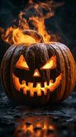 an image of a halloween pumpkin with flames coming out of it generative ai photo