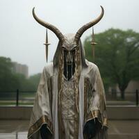 an image of a man dressed as a demon with horns on his head generative ai photo