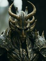 an image of a man wearing horns and armor generative ai photo