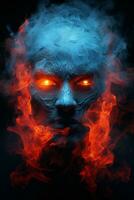 an image of a man with glowing eyes and fire coming out of his head generative ai photo