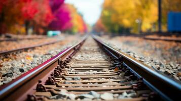 an image of a railroad track with trees in the background generative ai photo