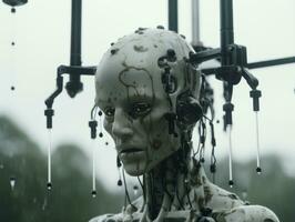 an image of a robot in the rain generative ai photo
