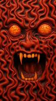 an image of a red face with orange eyes and fangs generative ai photo