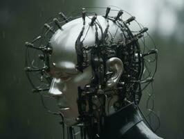 an image of a robot head with wires attached to it generative ai photo