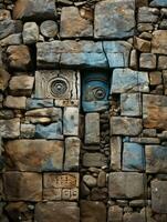 an image of a stone wall with blue eyes generative ai photo