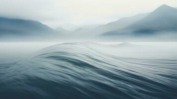 an image of a wave in the ocean with mountains in the background generative ai photo