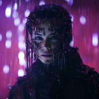 un imagen de un mujer en el lluvia generativo ai foto