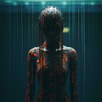 an image of a woman standing in front of a computer screen generative ai photo