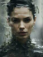 an image of a woman looking through a glass window generative ai photo