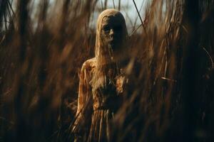 an image of a woman standing in tall grass generative ai photo
