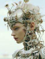 an image of a woman wearing a robot head generative ai photo