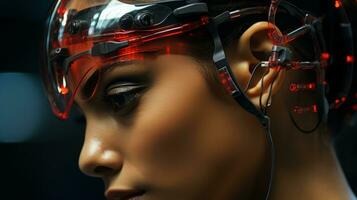 an image of a woman wearing a futuristic helmet generative ai photo