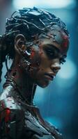 an image of a woman with blood on her face generative ai photo