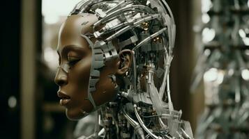 an image of a woman with a robot head generative ai photo