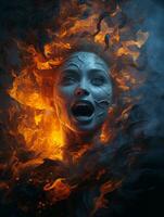 an image of a woman with fire coming out of her face generative ai photo