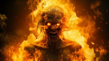 an image of a woman with glowing eyes and fire coming out of her head generative ai photo