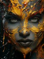 an image of a woman with paint splattered on her face generative ai photo