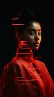 an image of a woman with red lines on her face generative ai photo
