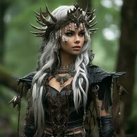 an image of a woman with white hair and horns generative ai photo