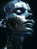 an image of a womans face with silver paint on it generative ai photo