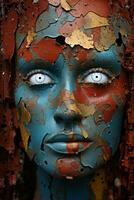 an image of a womans face painted with paint and peeling paint generative ai photo