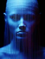 un imagen de un mujeres cabeza con azul alambres generativo ai foto