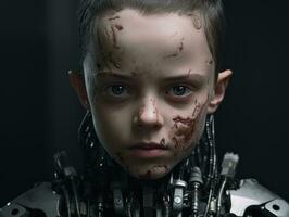 an image of a young boy with blood on his face generative ai photo