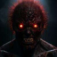 an image of a zombie with glowing red eyes generative ai photo