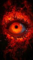 an image of an eye surrounded by fire and smoke generative ai photo