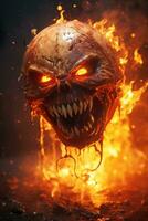 an image of an evil skull with fire coming out of it generative ai photo