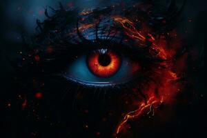 an image of an eye with fire and flames on it generative ai photo