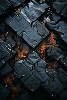 an image of some black tiles with flames on them generative ai photo