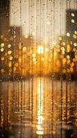 an image of water droplets on a wall with a city in the background generative ai photo