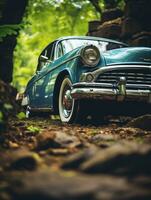 un antiguo coche estacionado en el lado de el la carretera generativo ai foto