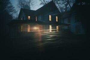 un antiguo casa en el oscuro a noche generativo ai foto