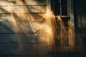 an old house with a spider web hanging from the window generative ai photo