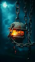an old rusty chain with a light bulb hanging from it generative ai photo