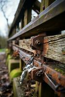 an old rusted train track with chain links on it generative ai photo