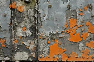 an old rusty door with peeling paint on it generative ai photo
