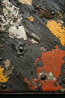 an old rusty metal surface with paint splatters and peeling paint generative ai photo