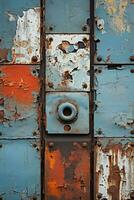 an old rusty door with peeling paint on it generative ai photo