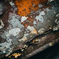 un antiguo oxidado metal superficie con peladura pintar generativo ai foto