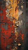 an old rusty metal wall with paint peeling off of it generative ai photo