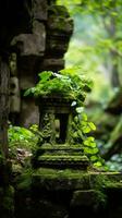 an old stone structure with moss growing on it generative ai photo