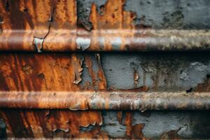 un antiguo oxidado metal pared con peladura pintar generativo ai foto