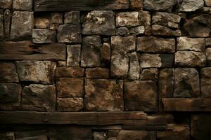 an old stone wall with wooden planks on it generative ai photo