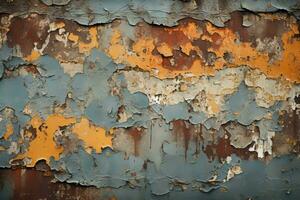 an old rusty metal wall with peeling paint generative ai photo