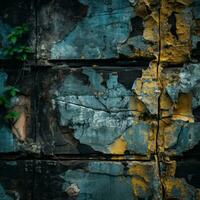 an old wall with peeling paint and green vines generative ai photo