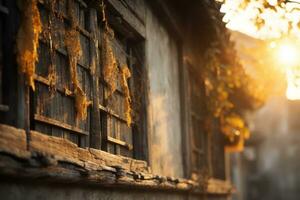 an old wooden building with the sun shining through the window generative ai photo