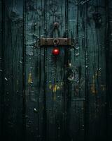 an old wooden door with a red lock on it generative ai photo